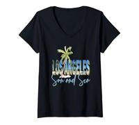 Women's Los Angeles California Retro Sunset Beach V-Neck T-Shirt