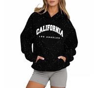 Women's Los Angeles California Western Hoodies Trendy Hooded Letter Pullover Sweatshirts Essential Y2K Casual Graphic Sweaters Country with Hood Workou Ladies 2025 Thin Loose Fit Black