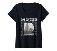 Womens Los Angeles City Hall California Retro 323 DTLA Downtown LA V-Neck T-Shirt