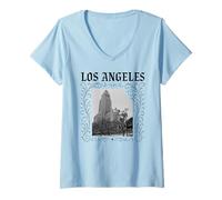 Womens Los Angeles City Hall California Retro 323 DTLA Downtown LA V-Neck T-Shirt