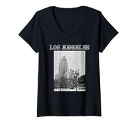 Womens Los Angeles City Hall California Retro 323 DTLA Downtown LA V-Neck T-Shirt