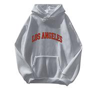 Womens Los Angeles Fall Hoodies Trendy Vintage Athletic College Personalized Hooded Sweatshirts for Teens Pocket Drawstring Letter Relaxed Fit Patterned Long Sleeve Anime Clothes Grey