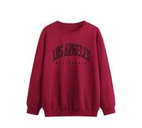 Women's Los Angeles Fall Sweatshirts Drop Shoulder Vintage Los Angeles California Hoodies Los Angeles Print Oversized Country Loose Fitting Long Sleeve Letter Crew Neck Tops Wine
