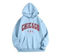 Women's Los Angeles Hoodies Vintage Loose Fit Pullover Tops College Western Casual Solid Color Chicago with Hood Graphic Drawstring Long Sleeve Hooded Letter Clothes Personalized Y2K Sky Blue