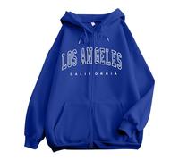 Women's Los Angeles Print Preppy Plain Hoodies Vintage Los Angeles California College Personalized with Hood Sweatshirts for Teens Girls Graphic Zip Up Zipper Drawstring Letter Goth Blue