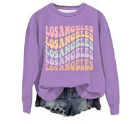 Women's Los Angeles Print Vintage Sweatshirts Casual Letter Crewneck Plain Sweatshirts California Graphic Hoodies Crew Neck Letter Printed Aesthetic Outfits Fall Cartoon College Y2K Purple