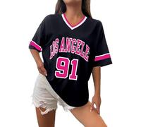 Women's Los Angeles Shirt Baseball Jerseys Oversized Y2k Number Shirts Graphic Striped Trim Casual Shirt V Neck Streetwear Striped Graphic Tee Casual Top Summer Sports Shirt, O Hot Pink1, 3XL