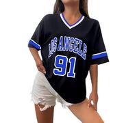 Women's Los Angeles Shirt Baseball Jerseys Oversized Y2k Number Shirts Graphic Striped Trim Casual Shirt V Neck Streetwear Striped Graphic Tee Casual Top Summer Sports Shirt, O Blue, 4XL