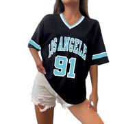 Women's Los Angeles Shirt Baseball Jerseys Oversized Y2k Number Shirts Graphic Striped Trim Casual Shirt V Neck Streetwear Striped Graphic Tee Casual Top Summer Sports Shirt, O Sky Blue, M