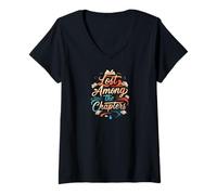 Womens Lost Among The Chapters Book Lover Reading Design V-Neck T-Shirt