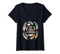 Womens Lost and Found Feathers Feather Collector Boho V-Neck T-Shirt