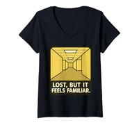 Women's Lost But It Feels Familiar Backroom in Liminal Space V-Neck T-Shirt