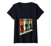 Womens Lost Coast Trail California Hiking Retro Mountain Climbing V-Neck T-Shirt