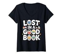 Womens Lost in a Good Book Maze Art Books Lover V-Neck T-Shirt