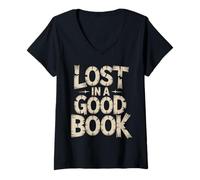 Womens Lost in a Good Book Maze Art Books Lover V-Neck T-Shirt
