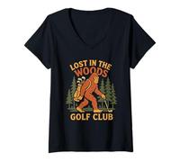 Womens Lost in the Woods Golf Club Bigfoot Vintage Golf V-Neck T-Shirt