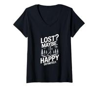 Womens Lost Maybe Happy Definitely Hiking Trek V-Neck T-Shirt