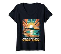 Womens Lost Return Tropical Waikiki Honolulu Hawaii Island Waikiki V-Neck T-Shirt