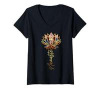Womens Lotus Flower Namaste Yoga Meditation Japanese Zen Buddhism V-Neck T-Shirt