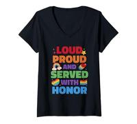 Womens Loud Proud And Served With Honor Gay Veteran Pride V-Neck T-Shirt