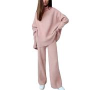 Womens Lounge Wear Sets Ladies Loungewear Sets Uk Track Suit Knitted Plus Size 2 Piece Crew Neck Pockets Elastic High Waist Tops Wide Leg Trousers Solid Loungewear Gym Leggings And Top