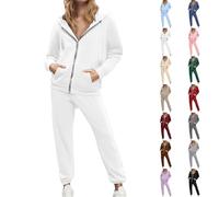 Womens Lounge Wear Sets Two Pieces Fleece Sweatsuits Outfits Casual Hoodie Sweatshirts Solid Color Tracksuit Jogging Sweat Lounge Sweatpant Suits Comfy Matching Jogger Drawstring Hoodie Pants Set