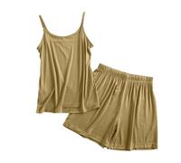 Women's Loungewear Set 2 Piece Pjs Suspender Tshirt and Shorts Sets For Women Summer Sleepwear Yoga pajamas Thin Homewear Solid Color Tracksuits Ladies'pajamas Loungewear Suit Uk Plus Size Yellow