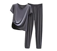 WoMen's Loungewear Sets 2 Piece Solid Color Short Sleeve T-Shirt & High Elastic Waist Jogger Pants Lightweight Sleepwear Pajama Sets Plus Size Summer Homewear Solid Color
