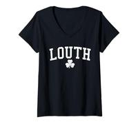 Women's Louth Ireland St Patricks Day Retro Distressed Shamrock V-Neck T-Shirt
