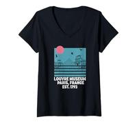 Womens louvre Museum Paris Flag Souvenir Men Women Girls Boys V-Neck T-Shirt