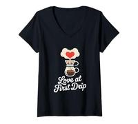 Womens Love at First Drip Home Coffee Brewing V-Neck T-Shirt
