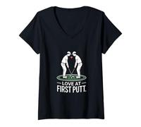 Women's Love at First Putt Golf Romance V-Neck T-Shirt