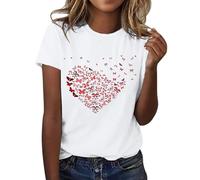 Women's Love Butterfly Floral Mexican Printed Shirt Short Sleeve Round Neck T Shirts Fashion Tops Lightweight Soft Casual Summer Clothes Workout Tees (1-White, M)