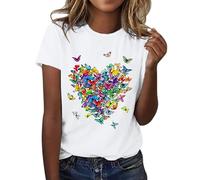 Women's Love Butterfly Floral Mexican Printed Shirt Short Sleeve Round Neck T Shirts Fashion Tops Lightweight Soft Casual Summer Clothes Workout Tees (3-White, XXXL)