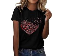 Women's Love Butterfly Floral Mexican Printed Shirt Short Sleeve Round Neck T Shirts Fashion Tops Lightweight Soft Casual Summer Clothes Workout Tees (1-Black, M)