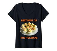 Womens Love Deviled Eggs Retro Thanksgiving Family Dinner Fun V-Neck T-Shirt