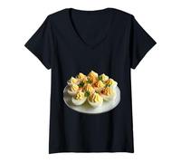 Womens Love Deviled Eggs Retro Thanksgiving Family Dinner Fun V-Neck T-Shirt