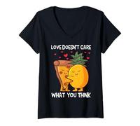Women's Love Doesn't Care What You Think Pineapple Hawaiian Pizza V-Neck T-Shirt