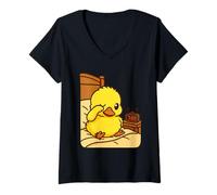Womens Love Ducks, Rise and Shine, Little Duck, School and Working V-Neck T-Shirt