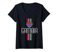 Womens Love Gambia with Gambis Flag Inside a Heart Gambian Pride V-Neck T-Shirt