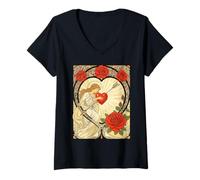 Women's Love, Gently Held Vintage Art Nouveau Romance V-Neck T-Shirt