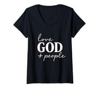 Womens Love God And People Faith Christian Christian V-Neck T-Shirt