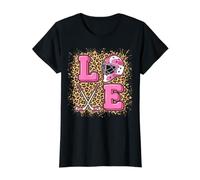 Women's Love Ice Hockey Pink Leopard Prints Girls Women Kids Value Graphic T-Shirt