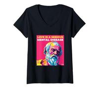 Womens Love is A Mental Disease Plato’s Wisdom Words Pop Art Style V-Neck T-Shirt