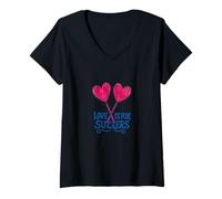 Womens Love Is for Suckers Candy Heart Lollipop Anti-Valentine’s V-Neck T-Shirt