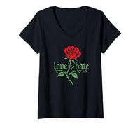 Womens Love is Greater Than Hate Love > Hate Red Rose V-Neck T-Shirt