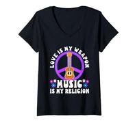 Womens Love is my weapon, music is my religion V-Neck T-Shirt
