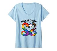 Womens Love Is Queer Rainbow Snake LGBTQ+ Trans Pride Design V-Neck T-Shirt