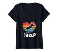 Womens Love Kicks Retro Donkey Heart V-Neck T-Shirt