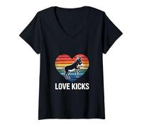 Womens Love Kicks Retro Donkey Heart V-Neck T-Shirt